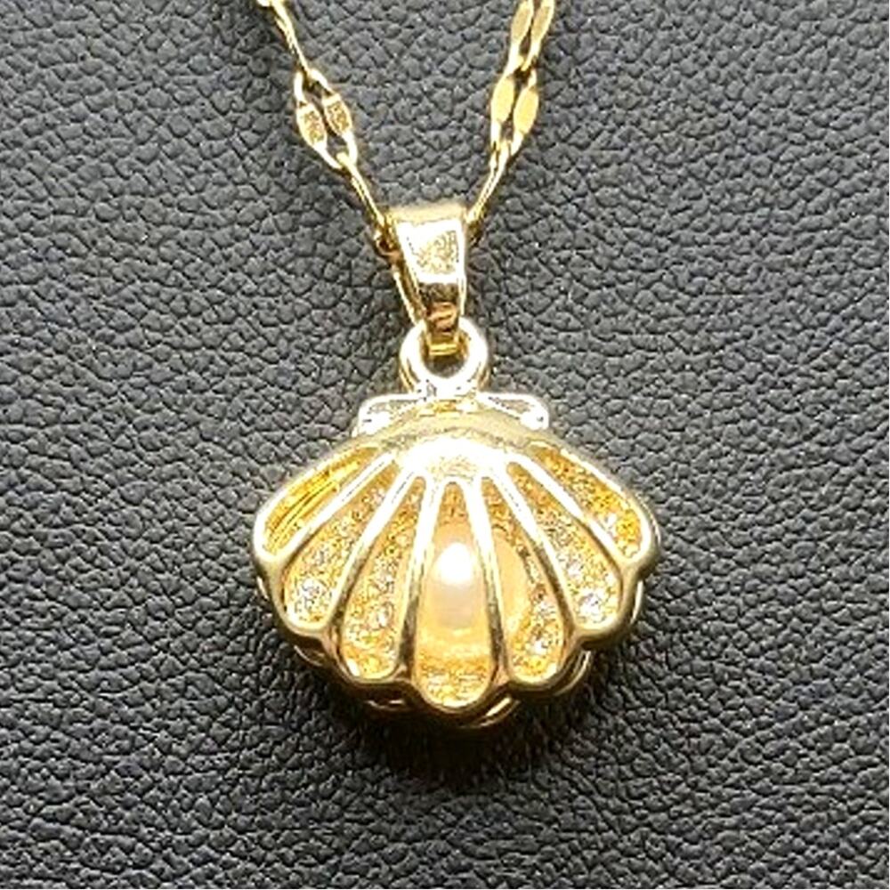 Gold Tone Necklace Seashell Pearl Locket Women's Valentine Birthday Gift
